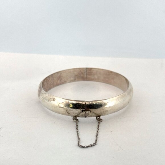 Vintage Estate Sterling Silver 925 Wide Hinged Bangle Bracelet 7.5” 14.3g - Picture 2 of 8